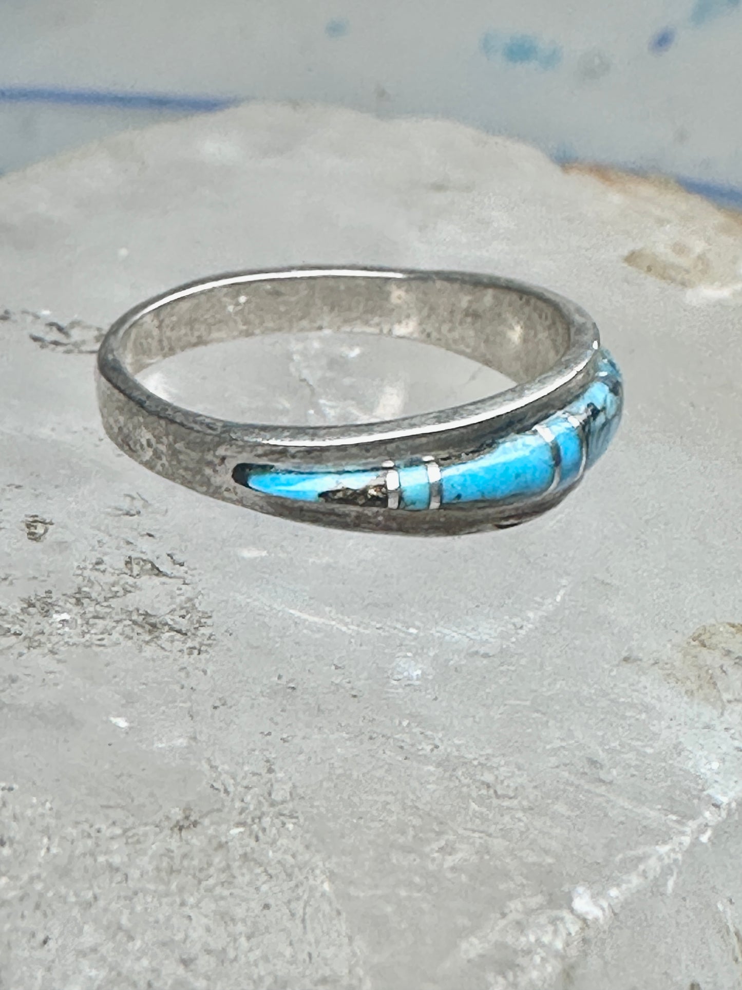 Vintage Sterling Silver Turquoise Channel Inlay Band Ring Southwestern Style Size 8 2.6g