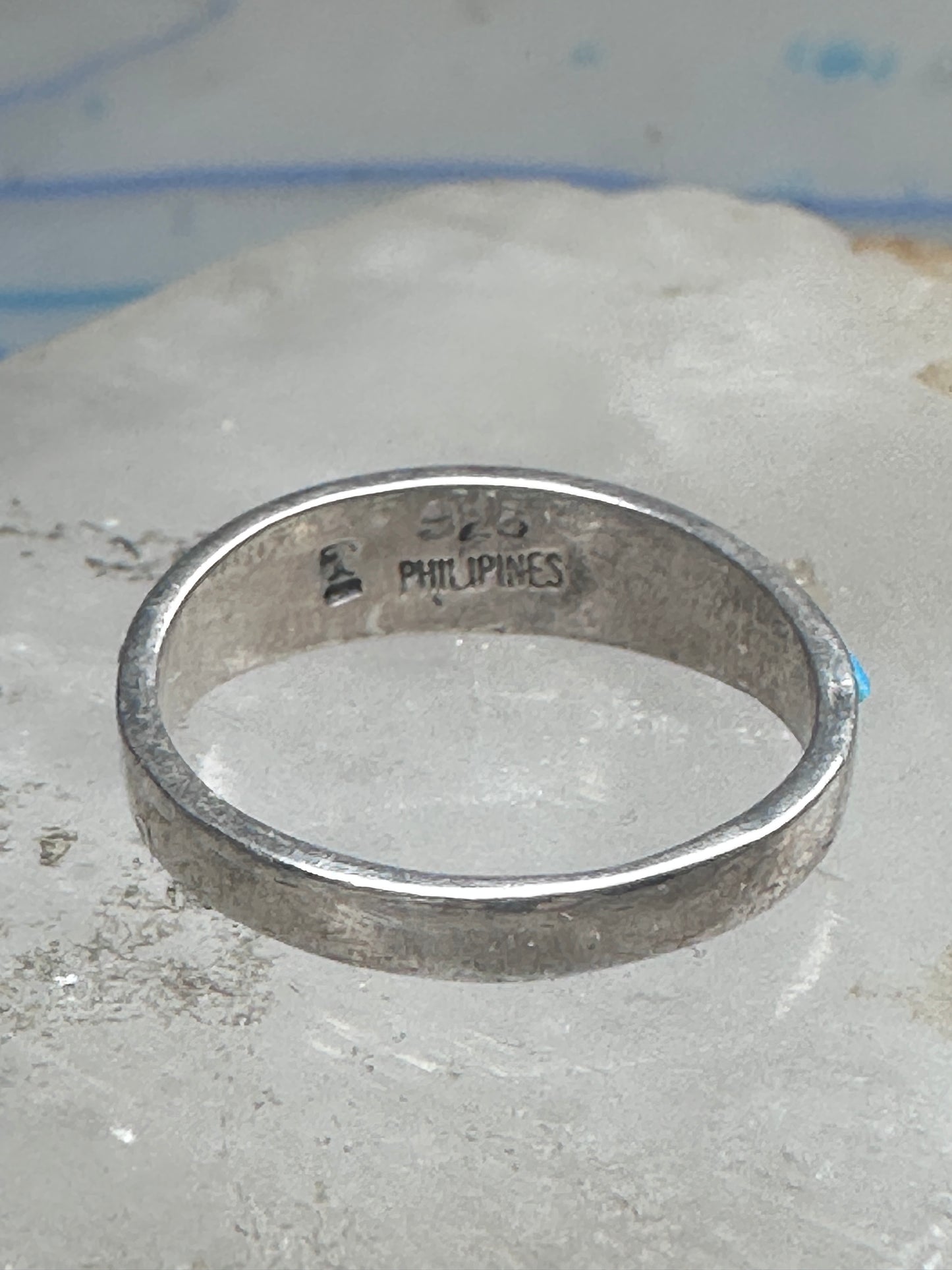 Vintage Sterling Silver Turquoise Channel Inlay Band Ring Southwestern Style Size 8 2.6g