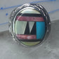 Zuni Ring turquoise onyx MOP leaves band size 8.2 sterling silver women men signed DL