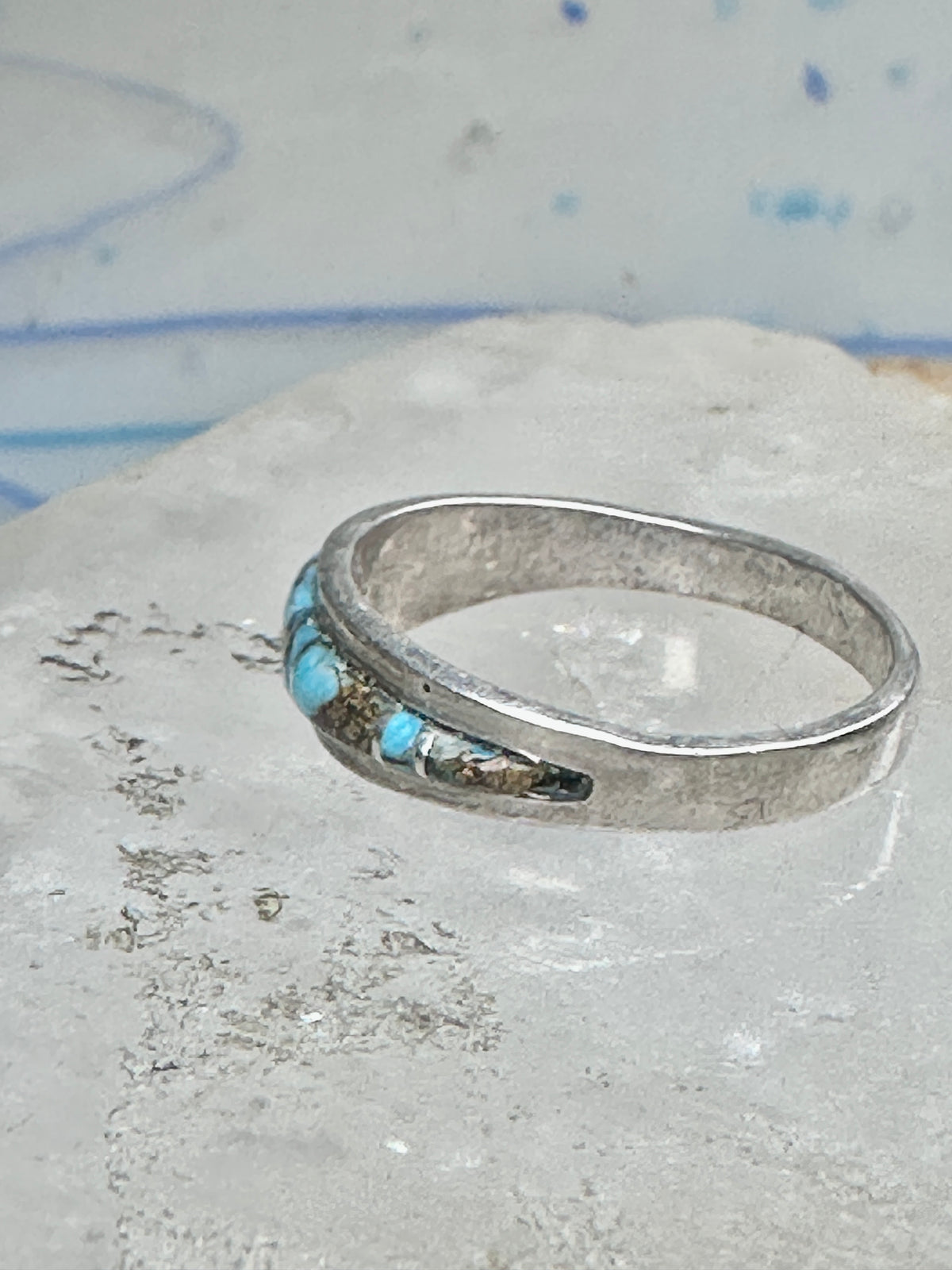Vintage Sterling Silver Turquoise Channel Inlay Band Ring Southwestern Style Size 8 2.6g