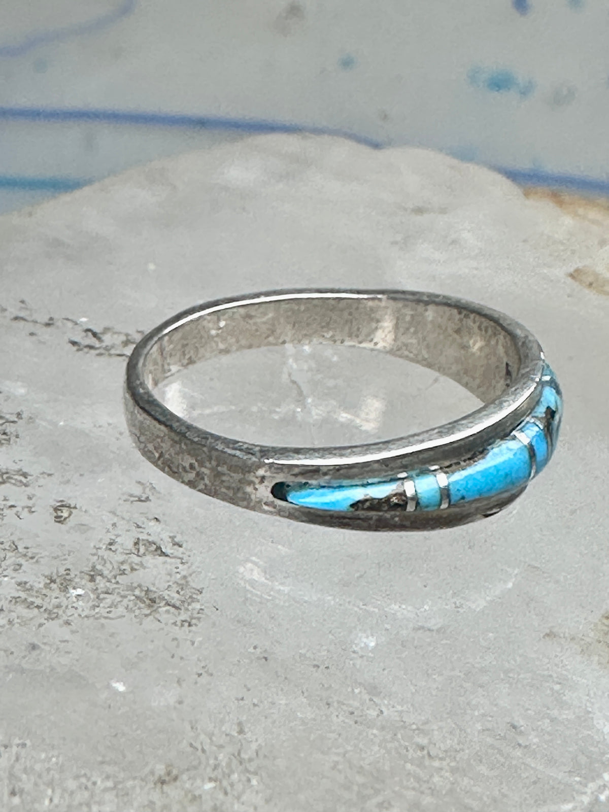 Vintage Sterling Silver Turquoise Channel Inlay Band Ring Southwestern Style Size 8 2.6g