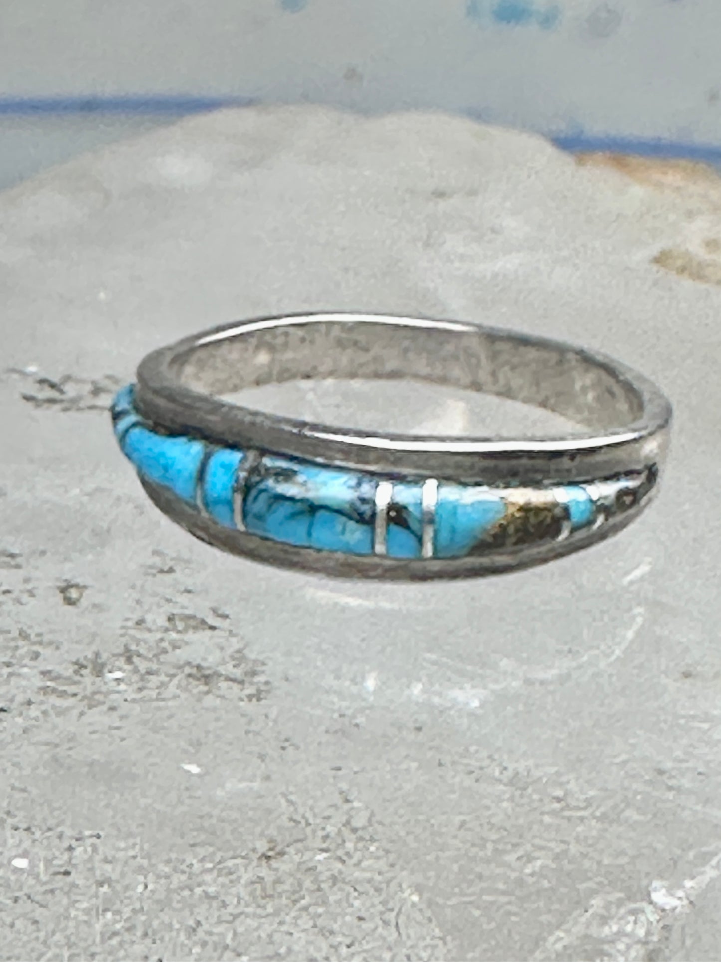 Vintage Sterling Silver Turquoise Channel Inlay Band Ring Southwestern Style Size 8 2.6g