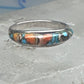 Vintage Sterling Silver Mosaic Turquoise Spiny Oyster Inlay Band Ring Size 8 2.4g