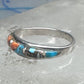 Vintage Sterling Silver Mosaic Turquoise Spiny Oyster Inlay Band Ring Size 8 2.4g