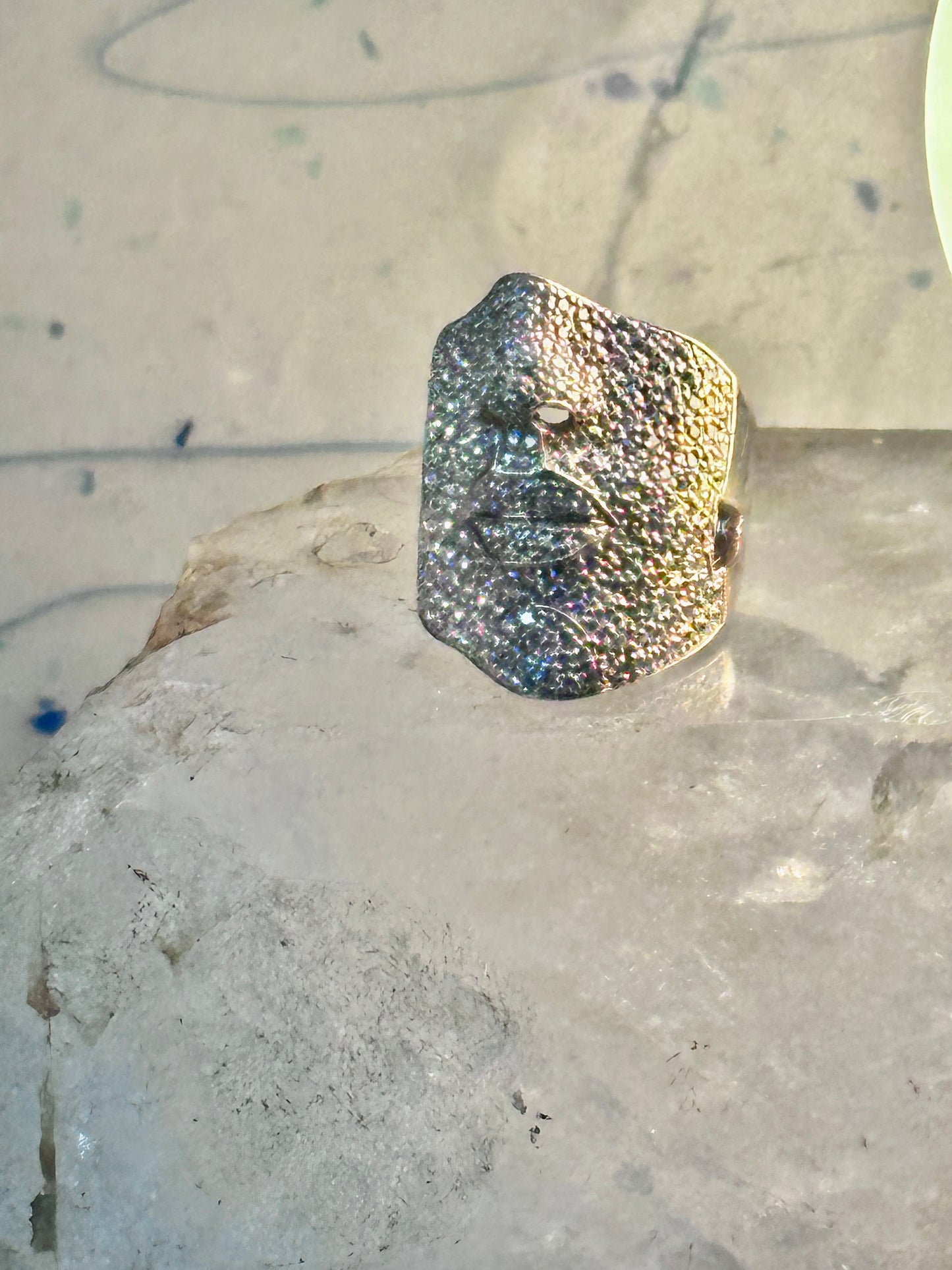 Face ring figurative multi pave CZ band rose gold over sterling silver size 9.75 women