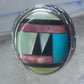 Zuni Ring turquoise onyx MOP leaves band size 8.2 sterling silver women men signed DL