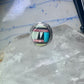 Zuni Ring turquoise onyx MOP leaves band size 8.2 sterling silver women men signed DL