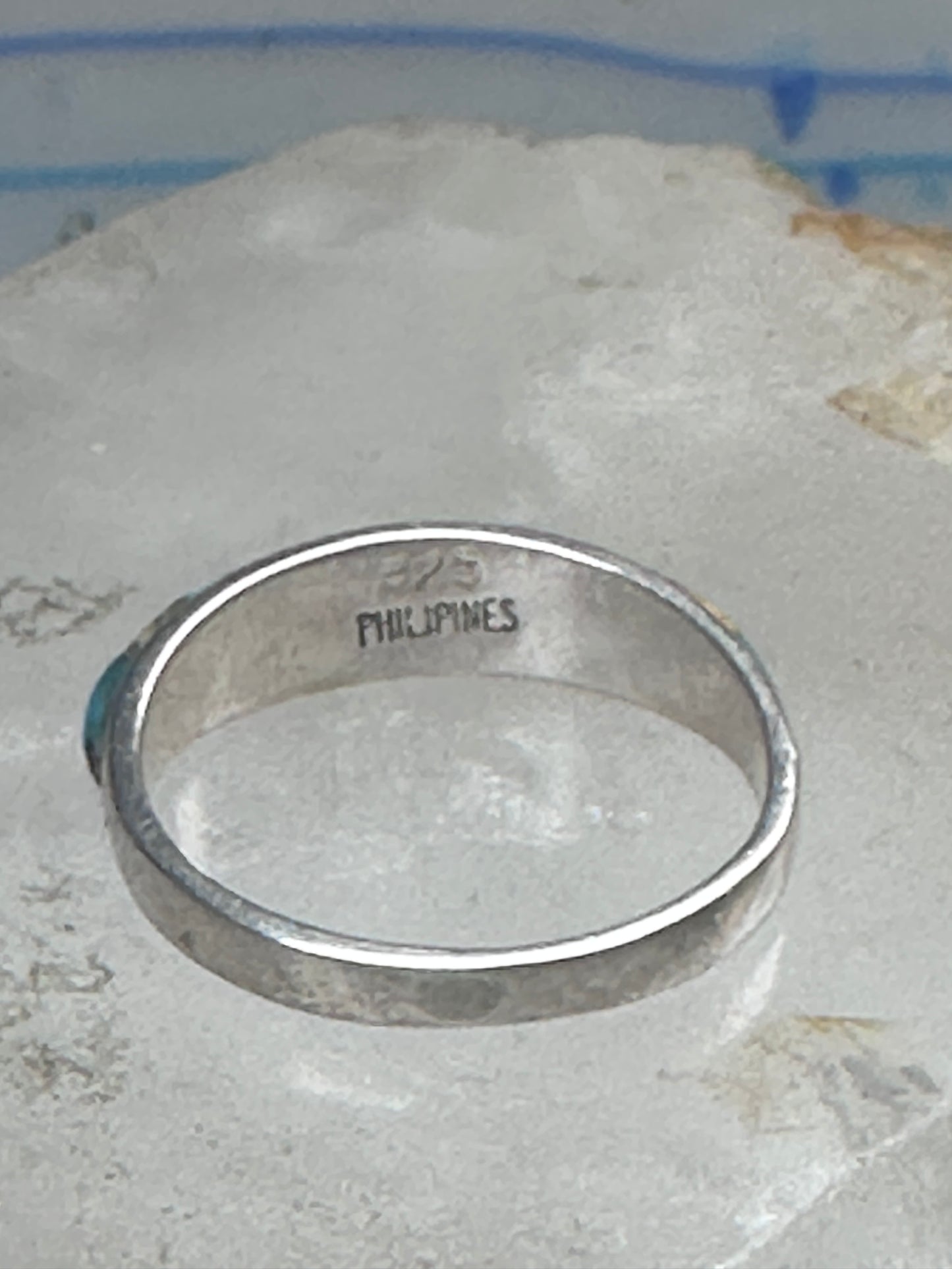 Vintage Sterling Silver Mosaic Turquoise Spiny Oyster Inlay Band Ring Size 8 2.4g
