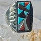 Zuni Cobblestone Ring Turquoise coral size 11.25 sterling silver sign R. G. & T