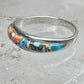Vintage Sterling Silver Mosaic Turquoise Spiny Oyster Inlay Band Ring Size 8 2.4g