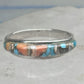 Vintage Sterling Silver Mosaic Turquoise Spiny Oyster Inlay Band Ring Size 8 2.4g