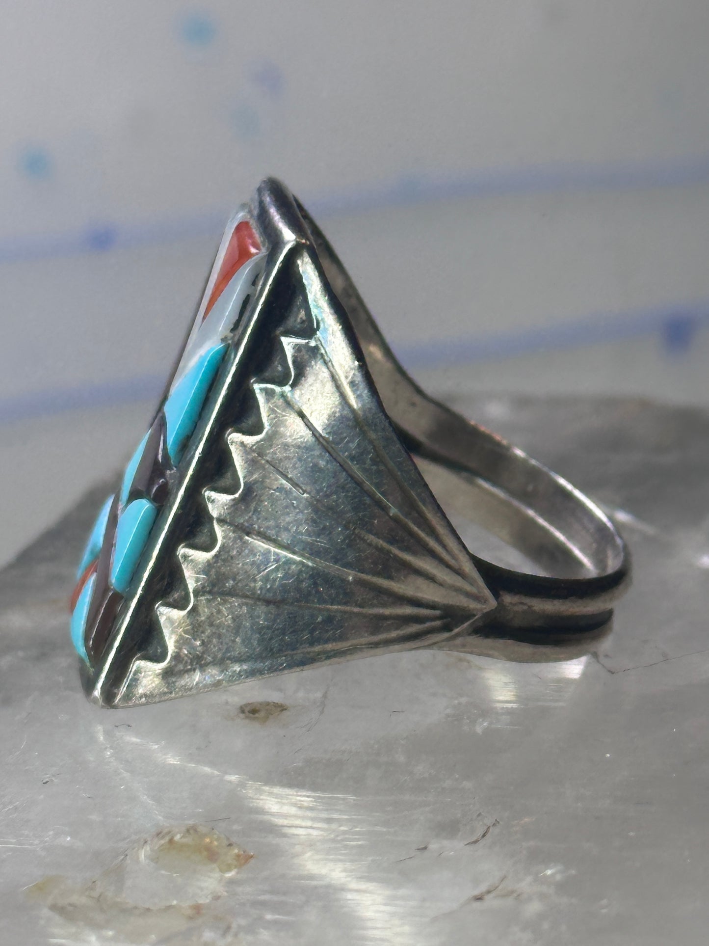 Zuni Cobblestone Ring Turquoise coral size 11.25 sterling silver sign R. G. & T