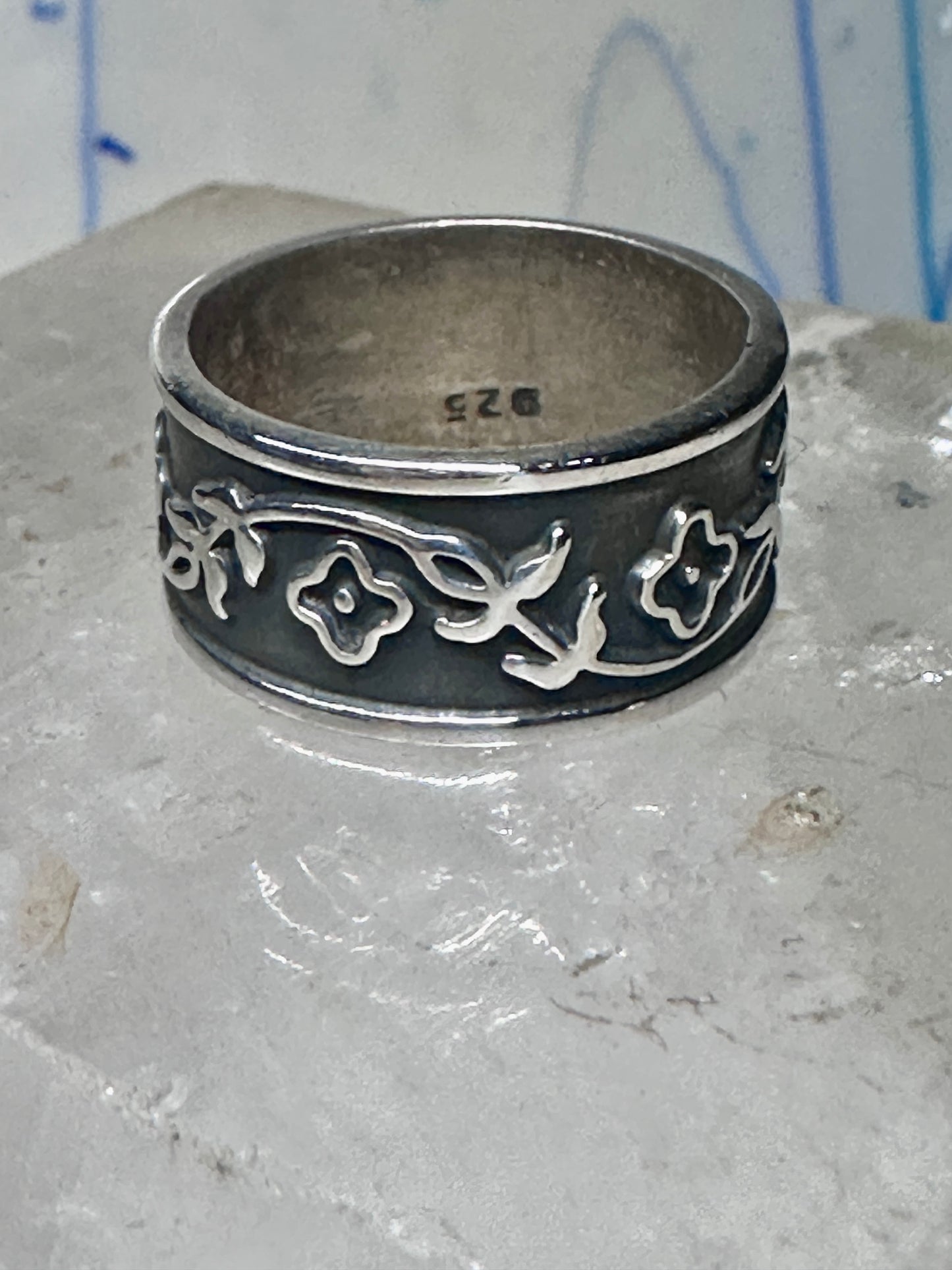 Floral ring flower band size 6.75 sterling silver women