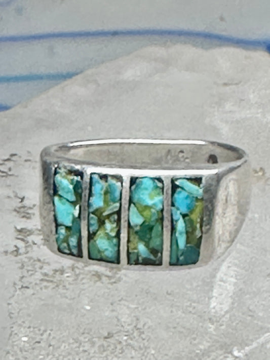 Vintage Sterling Silver Turquoise Chip Inlay Southwestern Band Ring Size 9 7.9g