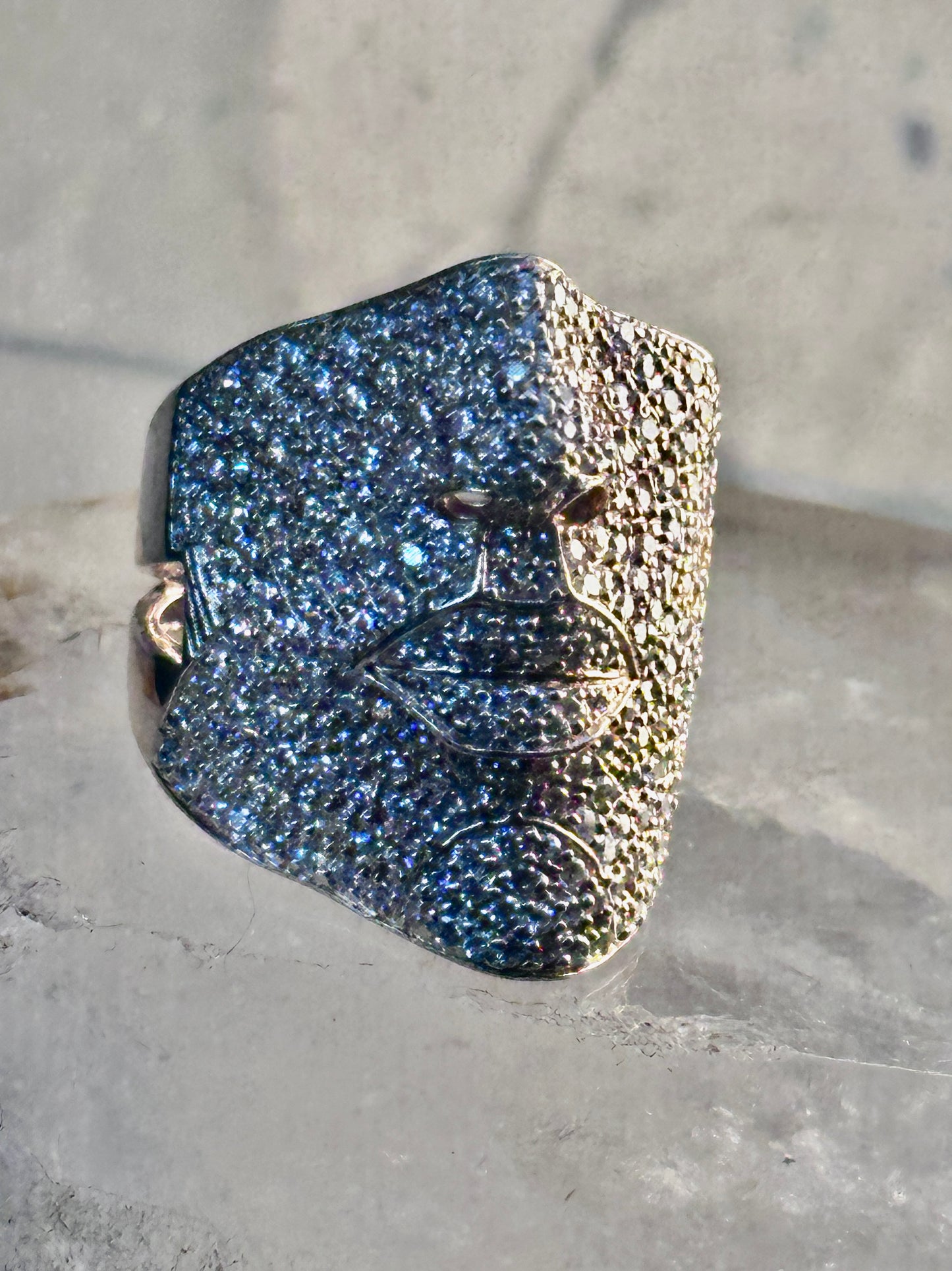 Face ring figurative multi pave CZ band rose gold over sterling silver size 9.75 women