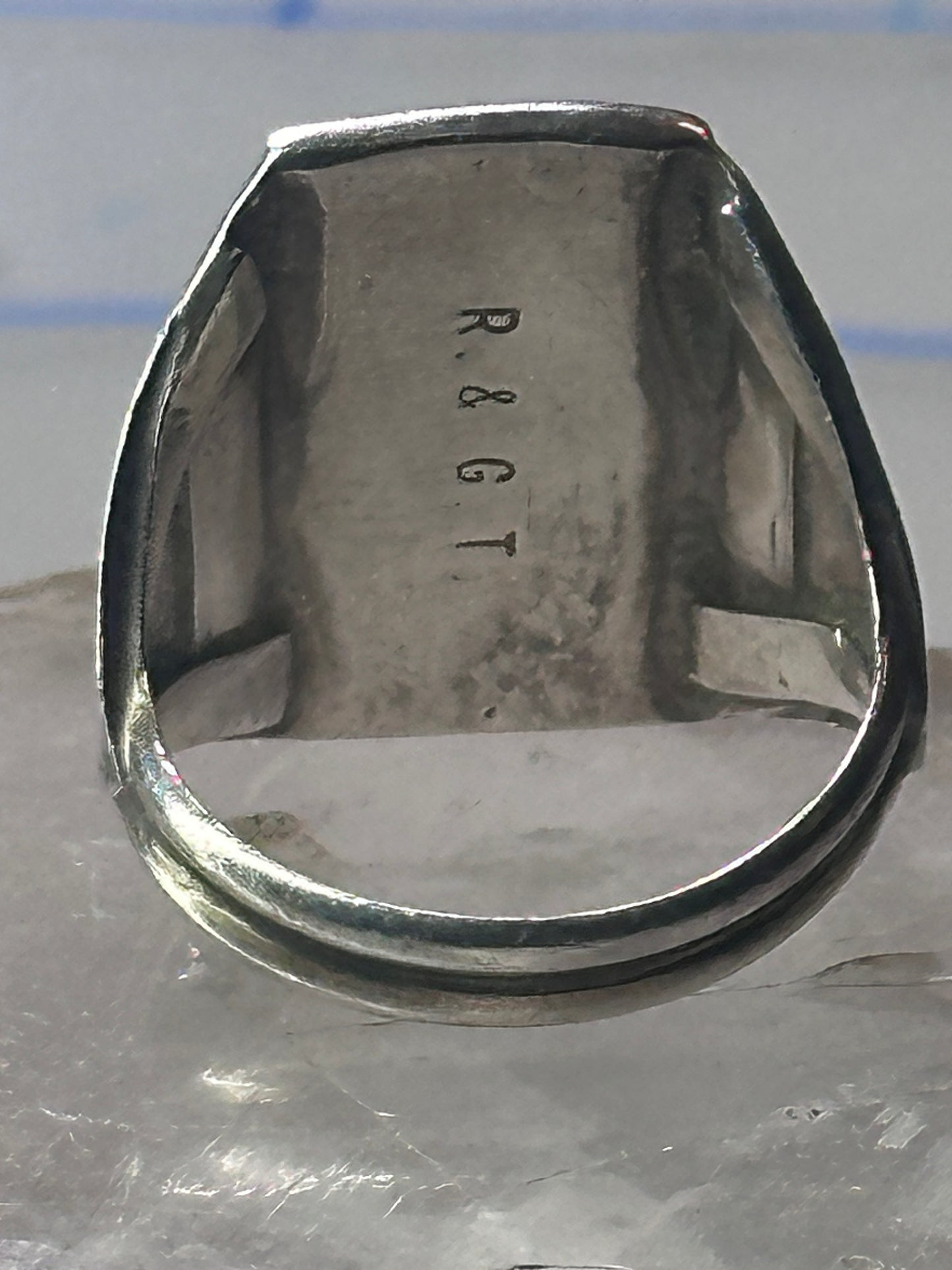 Zuni Cobblestone Ring Turquoise coral size 11.25 sterling silver sign R. G. & T