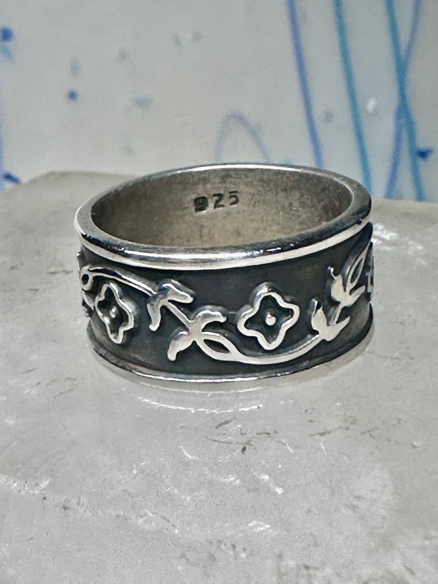 Floral ring flower band size 6.75 sterling silver women