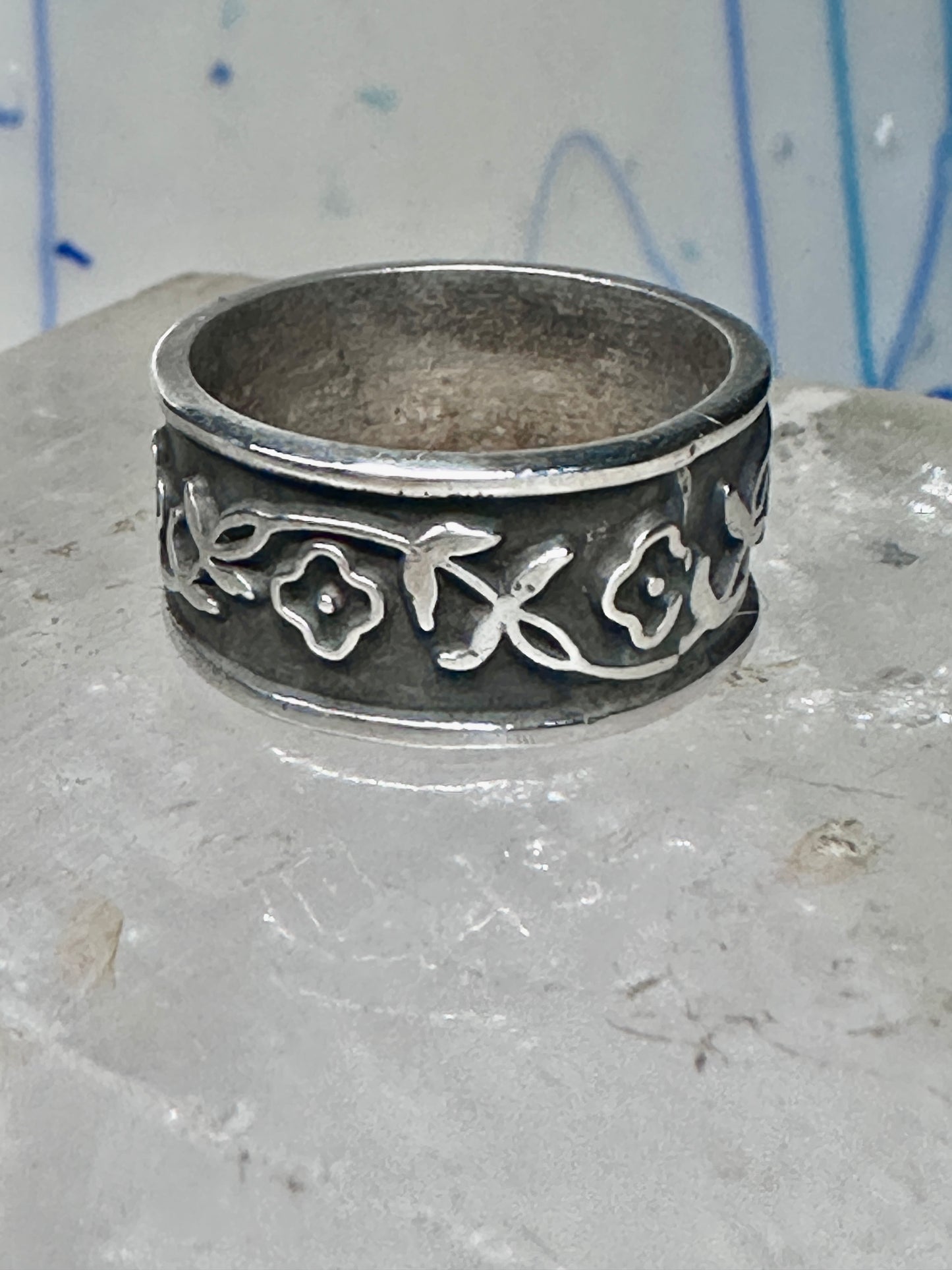 Floral ring flower band size 6.75 sterling silver women