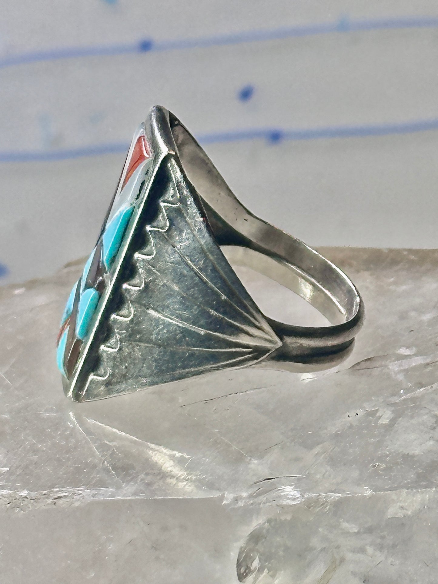 Zuni Cobblestone Ring Turquoise coral size 11.25 sterling silver sign R. G. & T