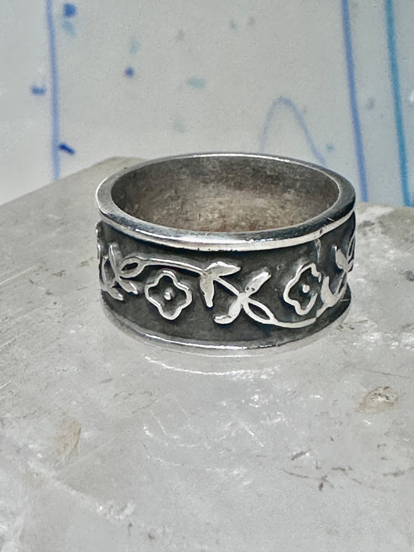 Floral ring flower band size 6.75 sterling silver women