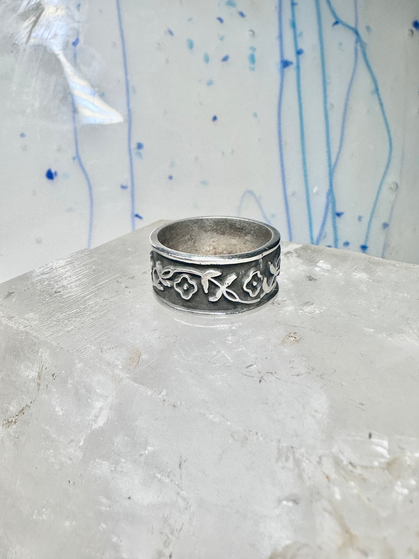 Floral ring flower band size 6.75 sterling silver women