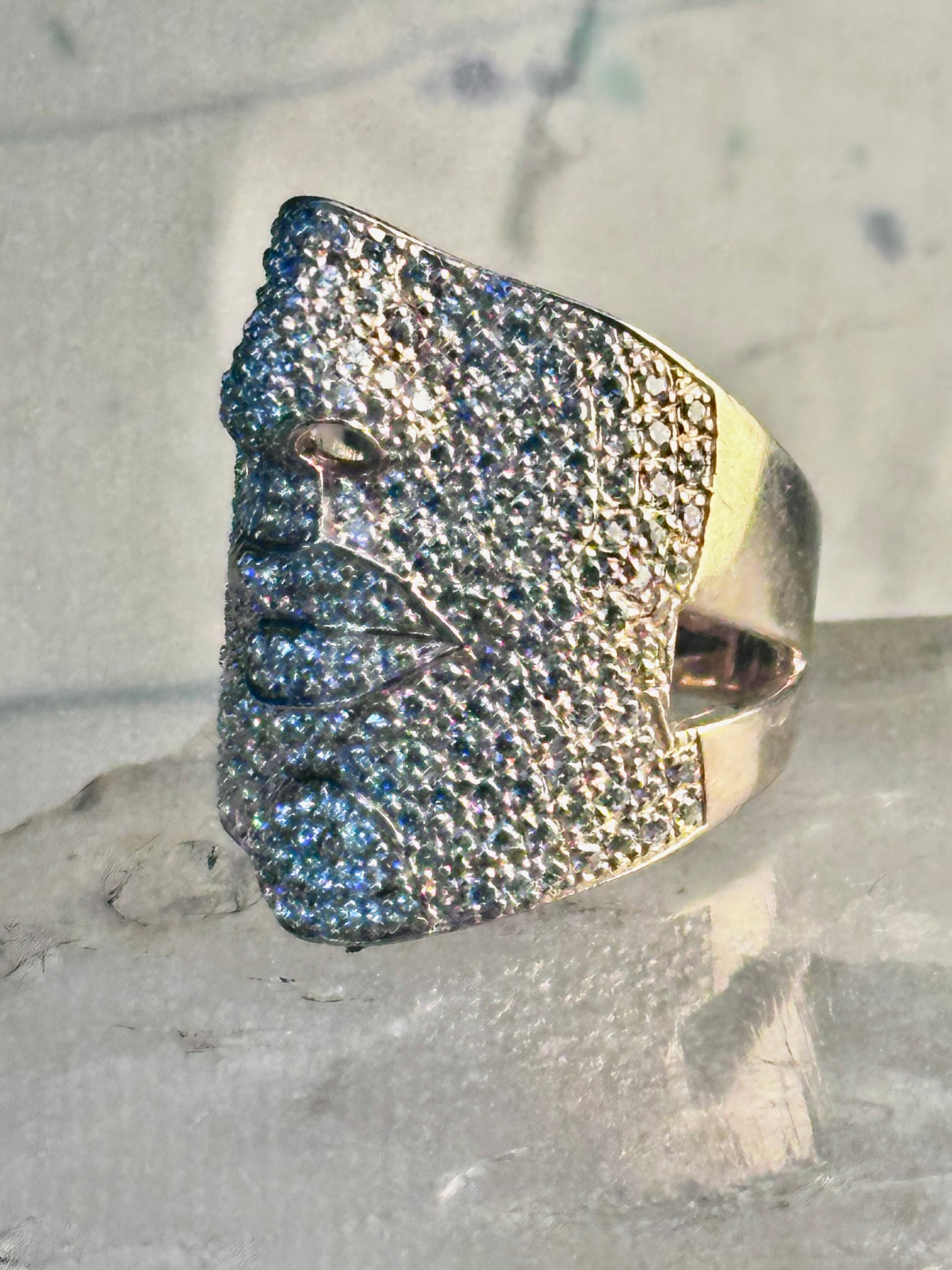 Face ring figurative multi pave CZ band rose gold over sterling silver size 9.75 women