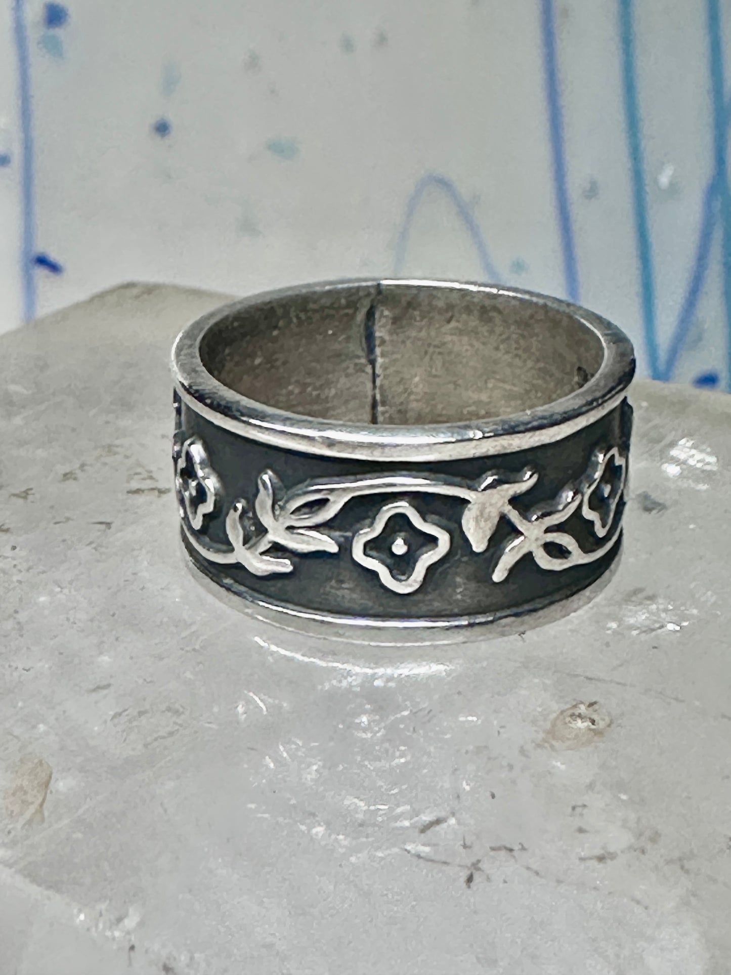 Floral ring flower band size 6.75 sterling silver women