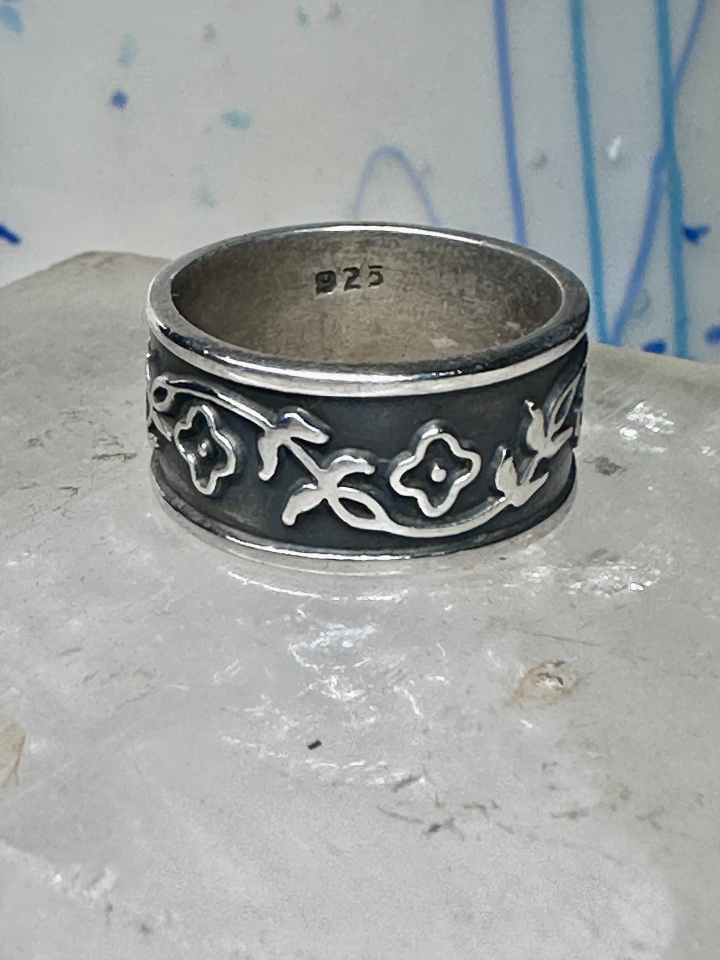Floral ring flower band size 6.75 sterling silver women