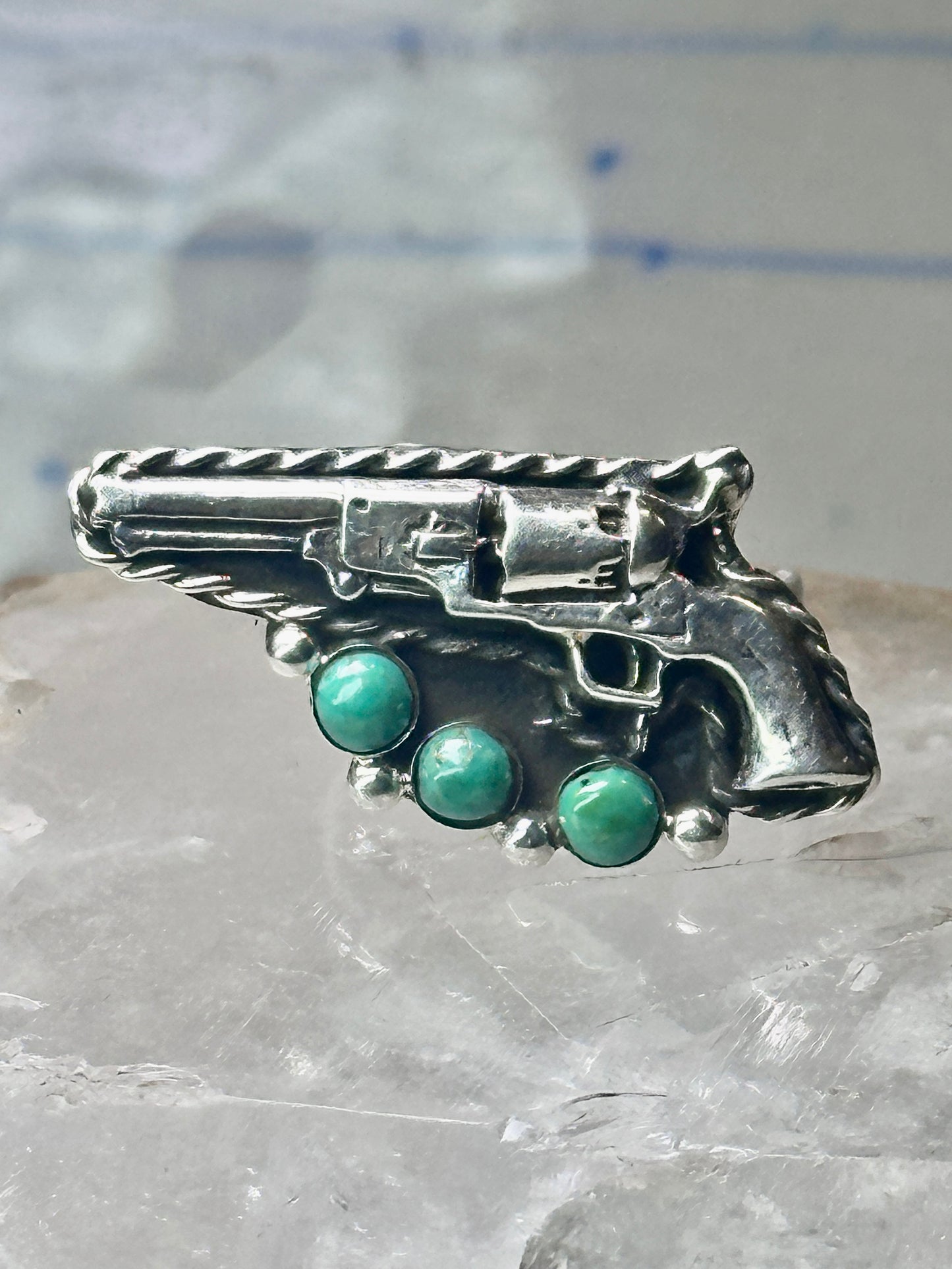 Gun ring turquoise southwestern band size 8.75 sterling silver women