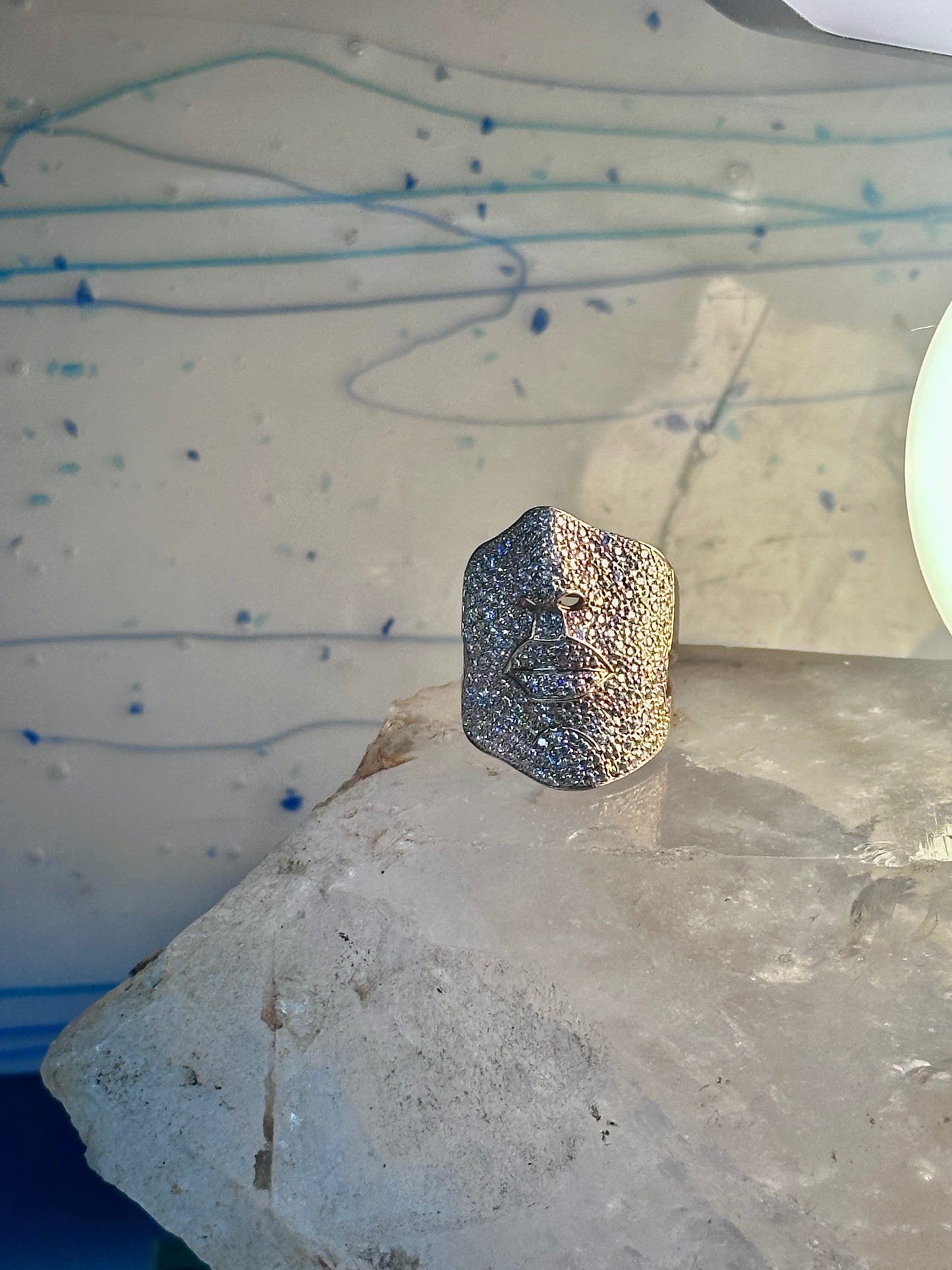 Face ring figurative multi pave CZ band rose gold over sterling silver size 9.75 women