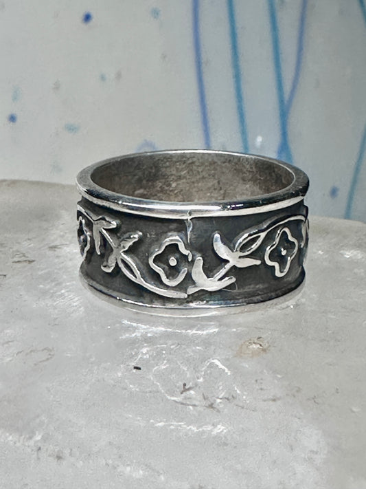 Floral ring flower band size 6.75 sterling silver women