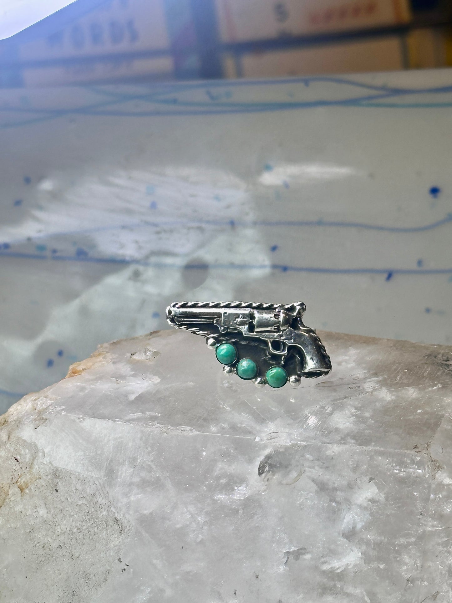 Gun ring turquoise southwestern band size 8.75 sterling silver women