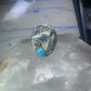 Navajo Ring wolf turquoise coral leaves band size 9.50 sterling silver women men signed RK
