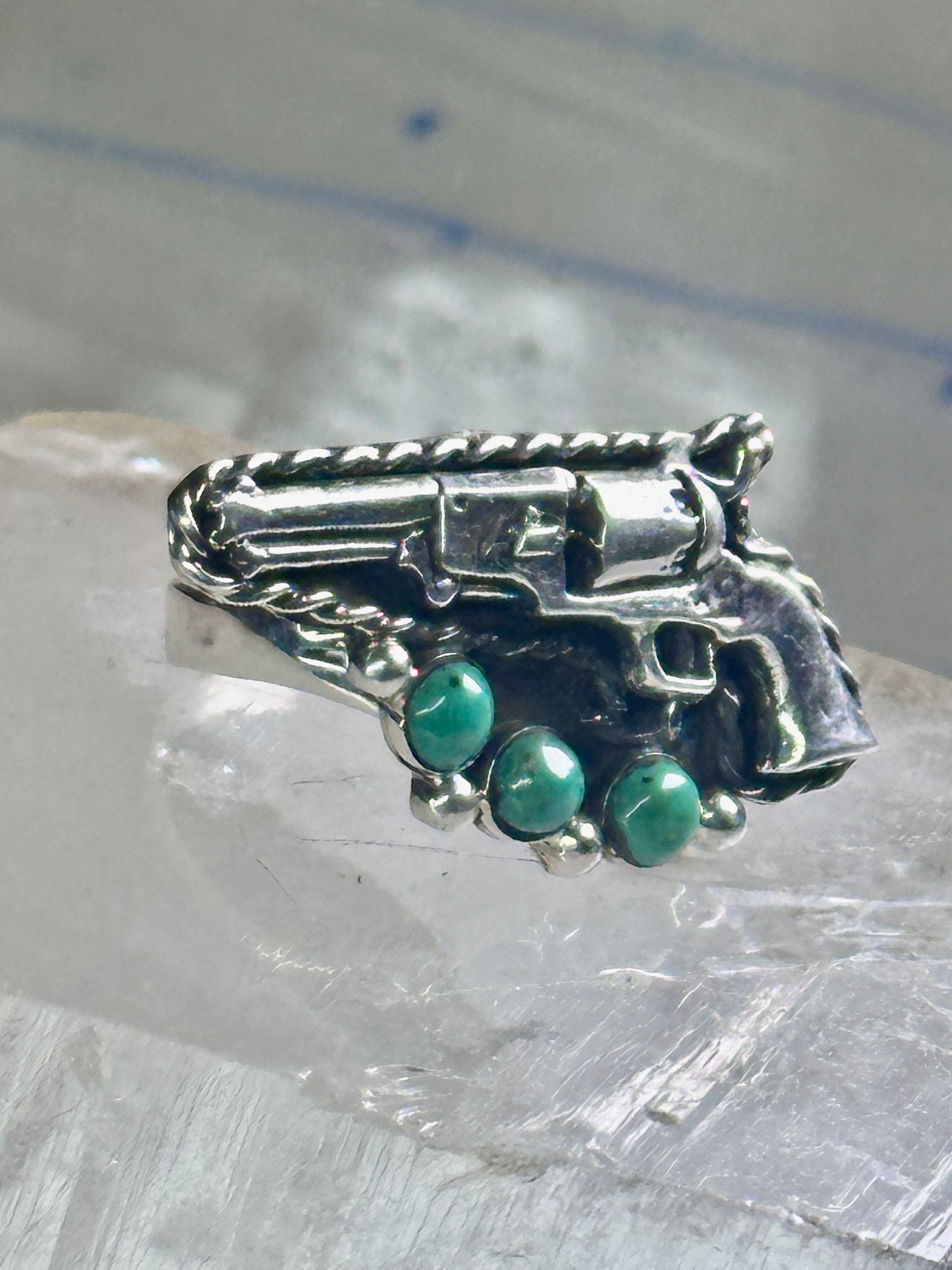 Gun ring turquoise southwestern band size 8.75 sterling silver women