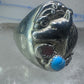 Navajo Ring wolf turquoise coral leaves band size 9.50 sterling silver women men signed RK