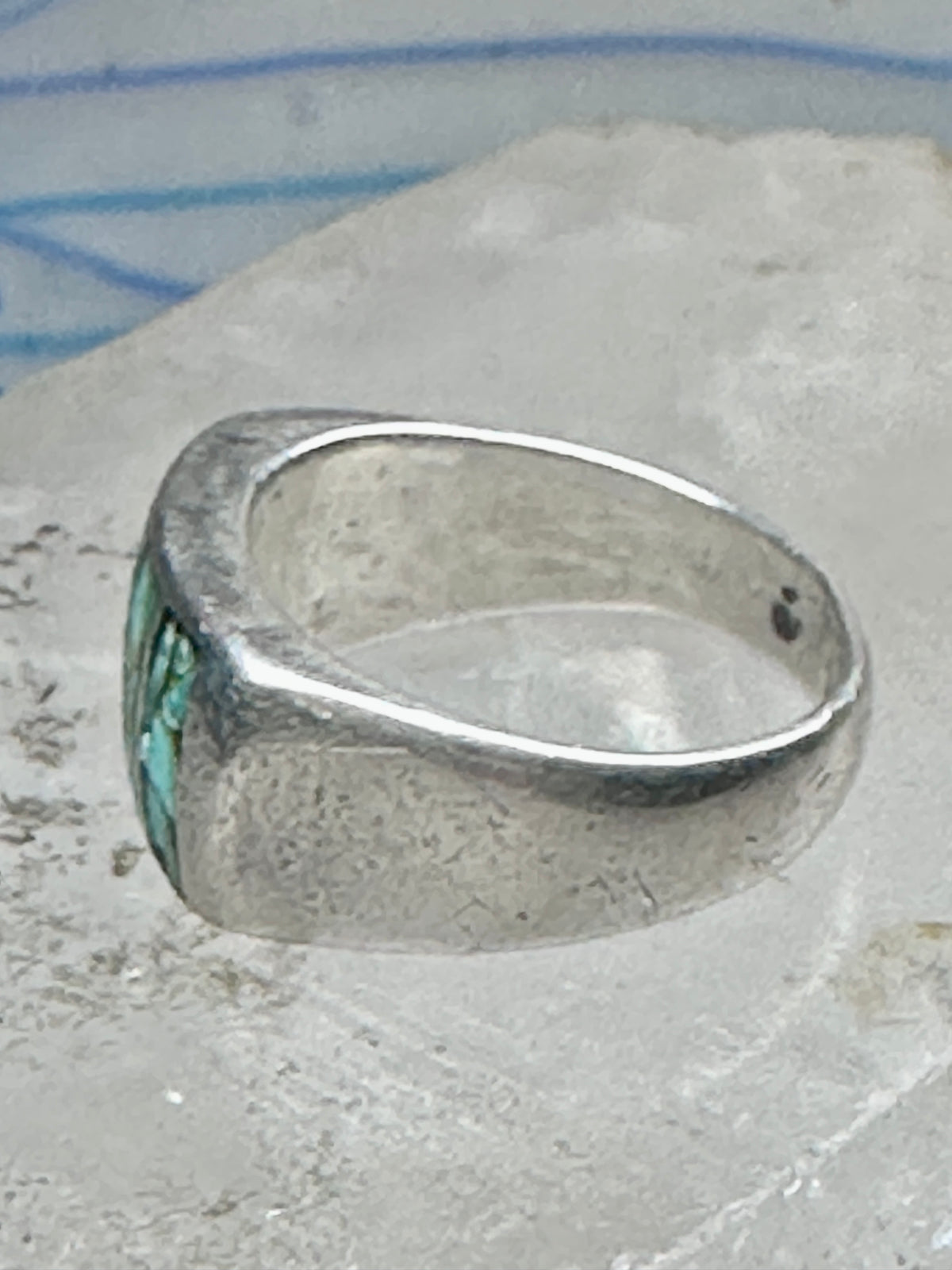 Vintage Sterling Silver Turquoise Chip Inlay Southwestern Band Ring Size 9 7.9g