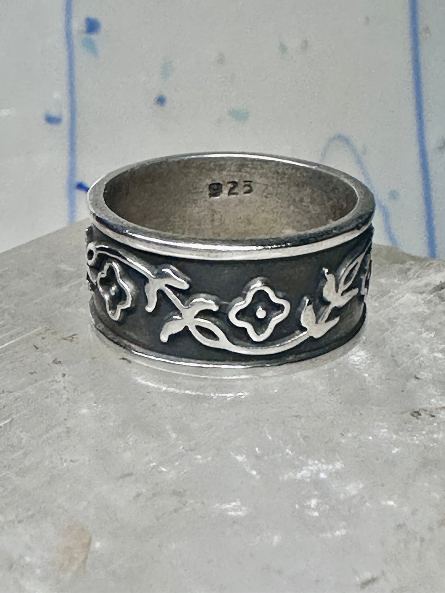 Floral ring flower band size 6.75 sterling silver women