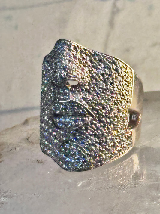 Face ring figurative multi pave CZ band rose gold over sterling silver size 9.75 women