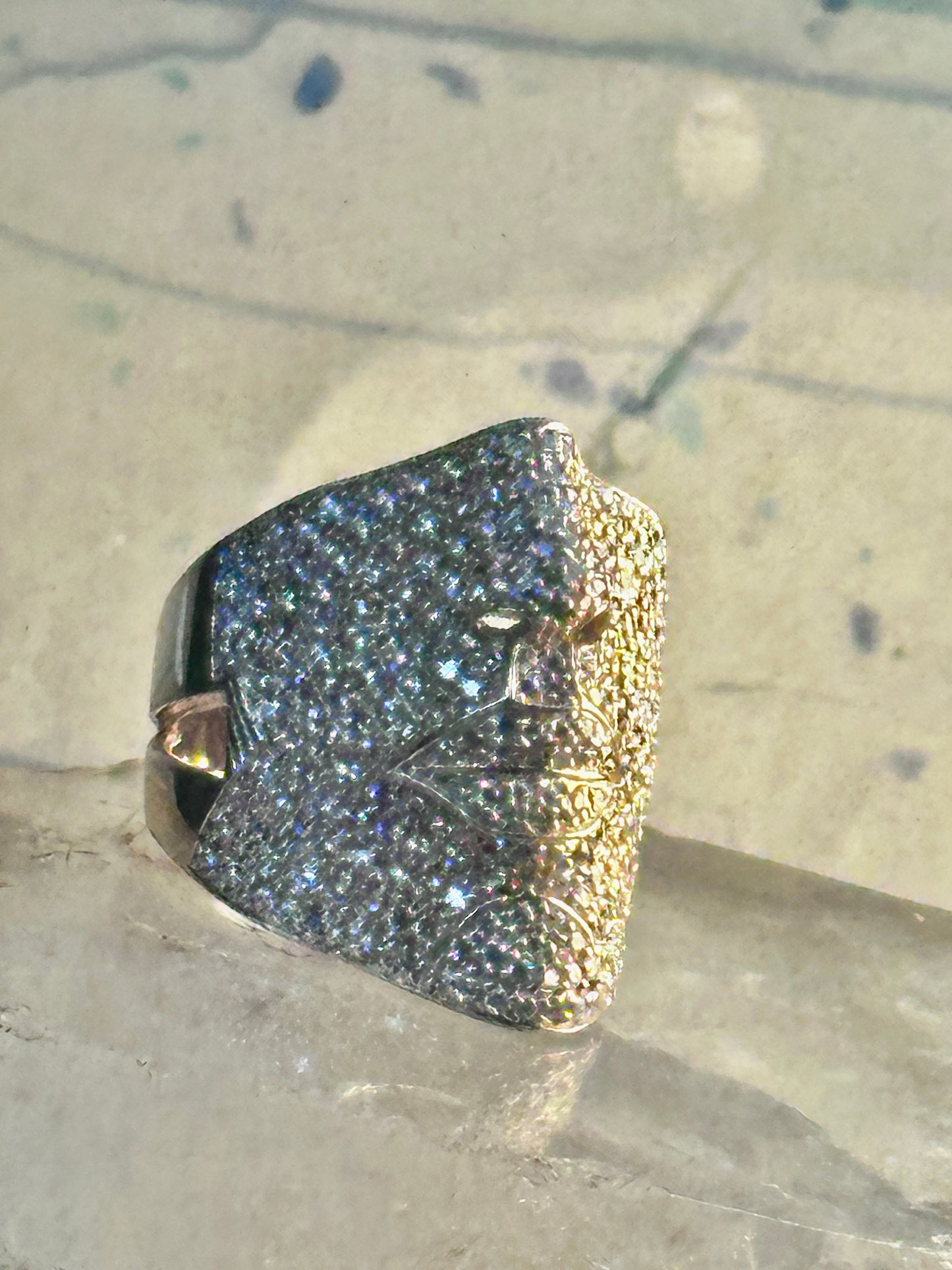 Face ring figurative multi pave CZ band rose gold over sterling silver size 9.75 women