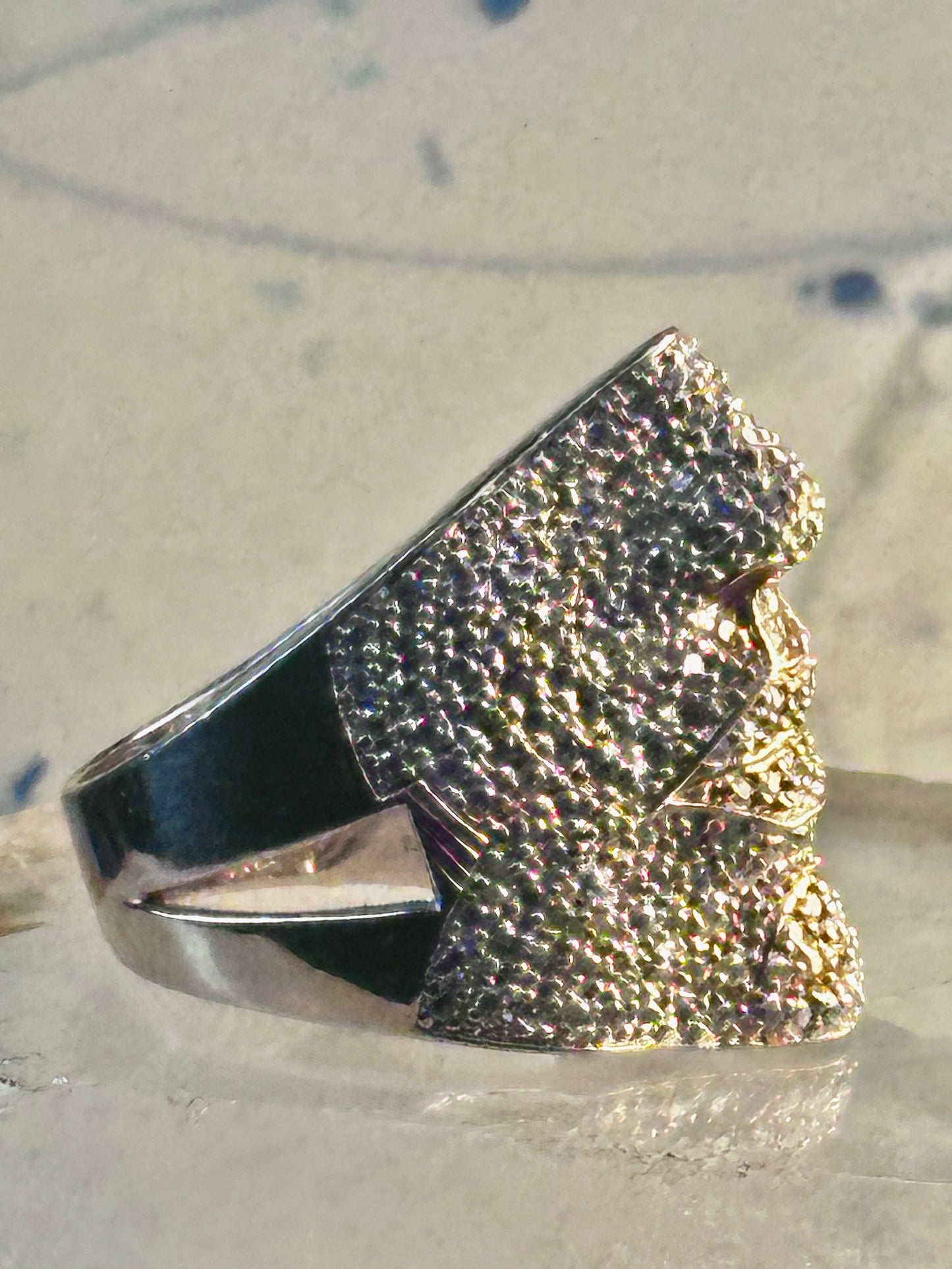 Face ring figurative multi pave CZ band rose gold over sterling silver size 9.75 women