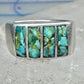 Vintage Sterling Silver Turquoise Chip Inlay Southwestern Band Ring Size 9 7.9g