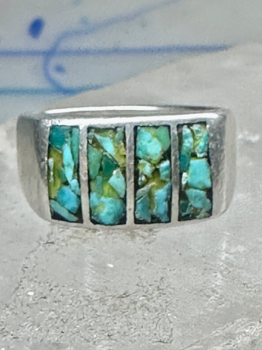 Vintage Sterling Silver Turquoise Chip Inlay Southwestern Band Ring Size 9 7.9g