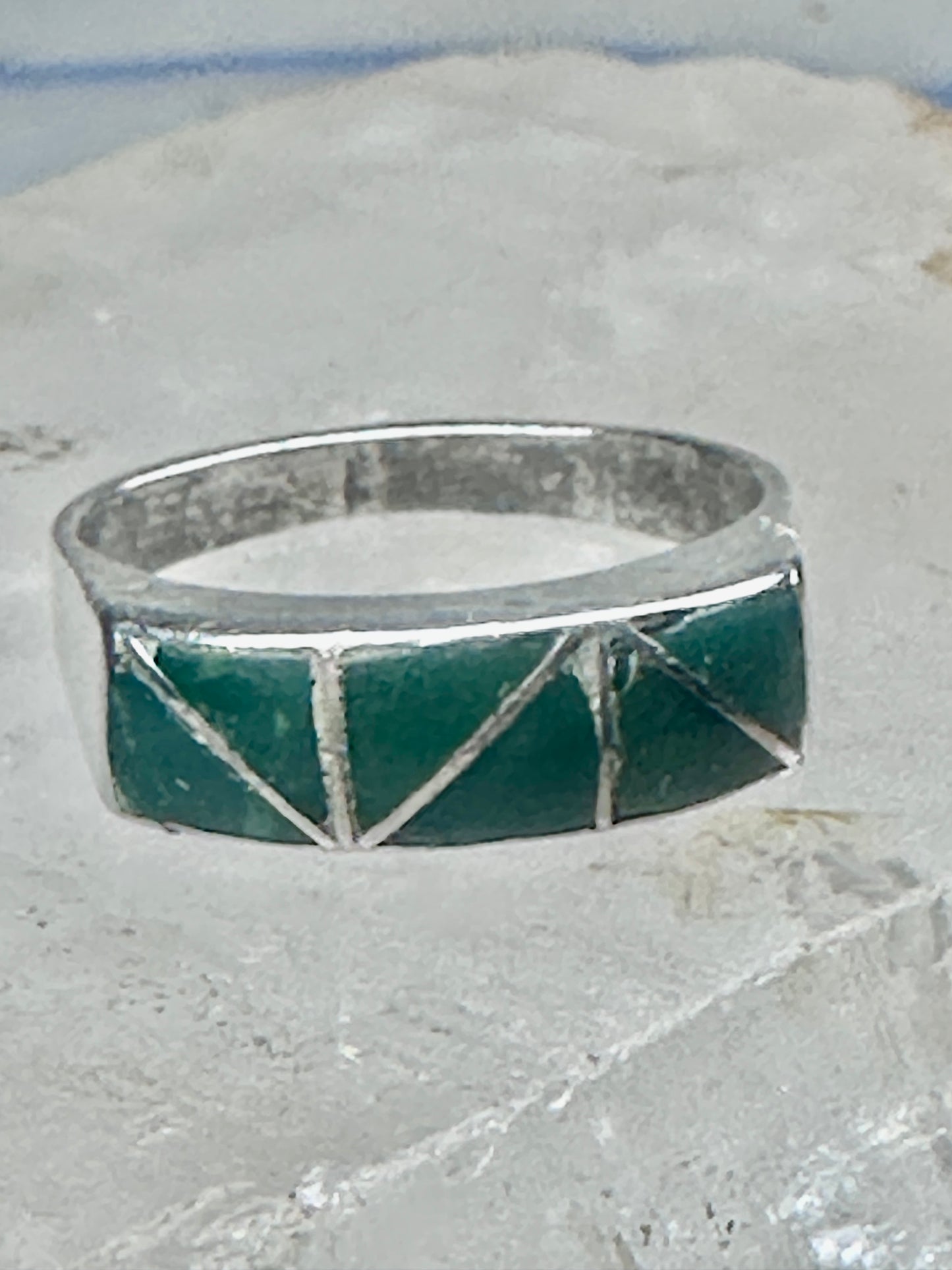 Vintage Sterling Silver Green Turquoise Geometric Channel Inlay Band Ring Size 6.25 3.2g