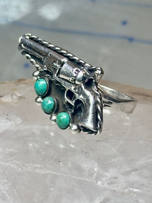 Gun ring turquoise southwestern band size 8.75 sterling silver women