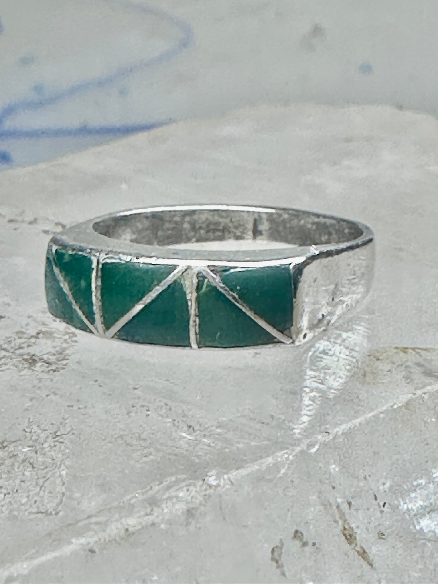 Vintage Sterling Silver Green Turquoise Geometric Channel Inlay Band Ring Size 6.25 3.2g