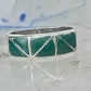 Vintage Sterling Silver Green Turquoise Geometric Channel Inlay Band Ring Size 6.25 3.2g