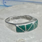 Vintage Sterling Silver Green Turquoise Geometric Channel Inlay Band Ring Size 6.25 3.2g