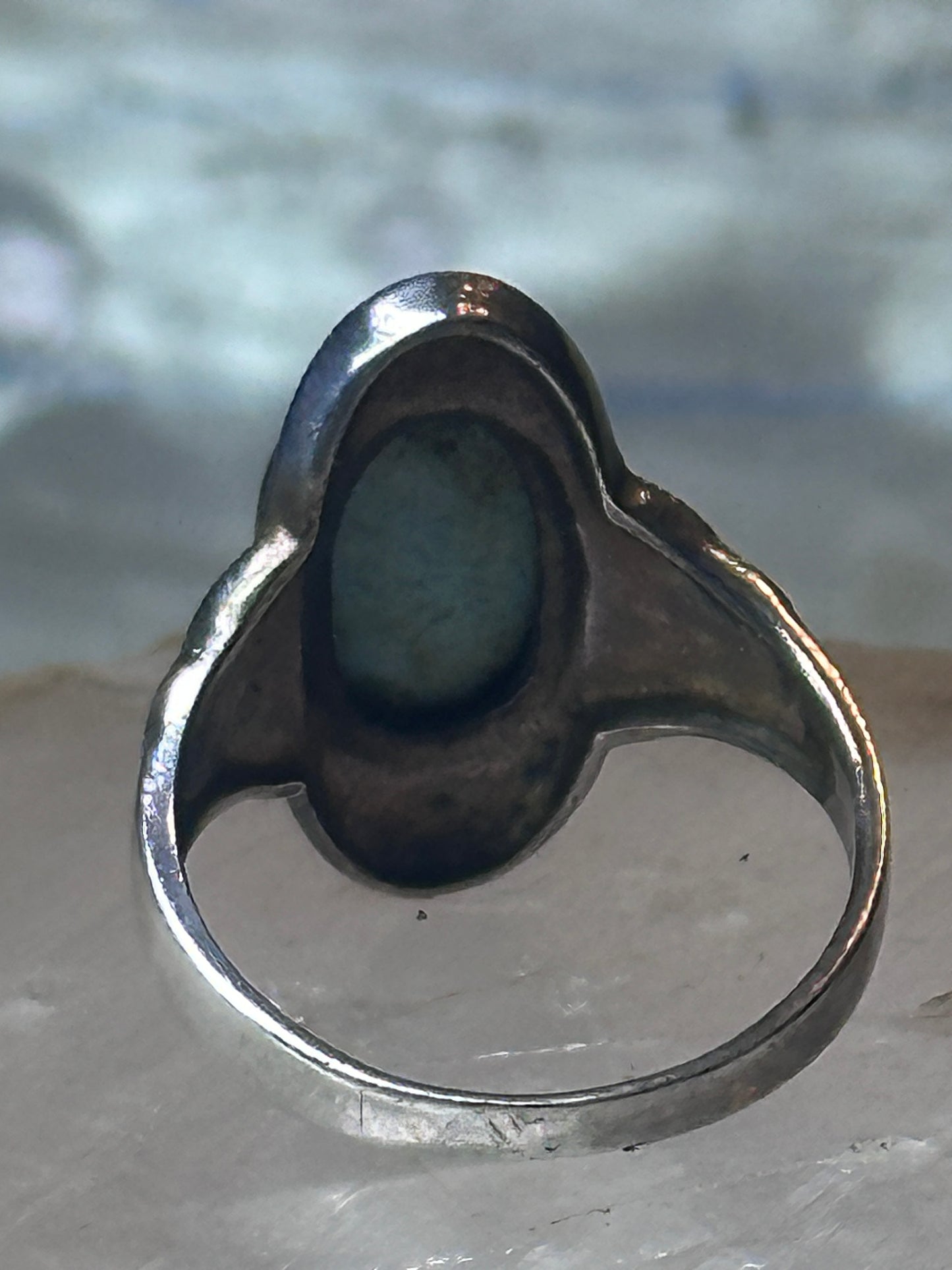 Turquoise ring Marcasites boho size 7.75 sterling silver women