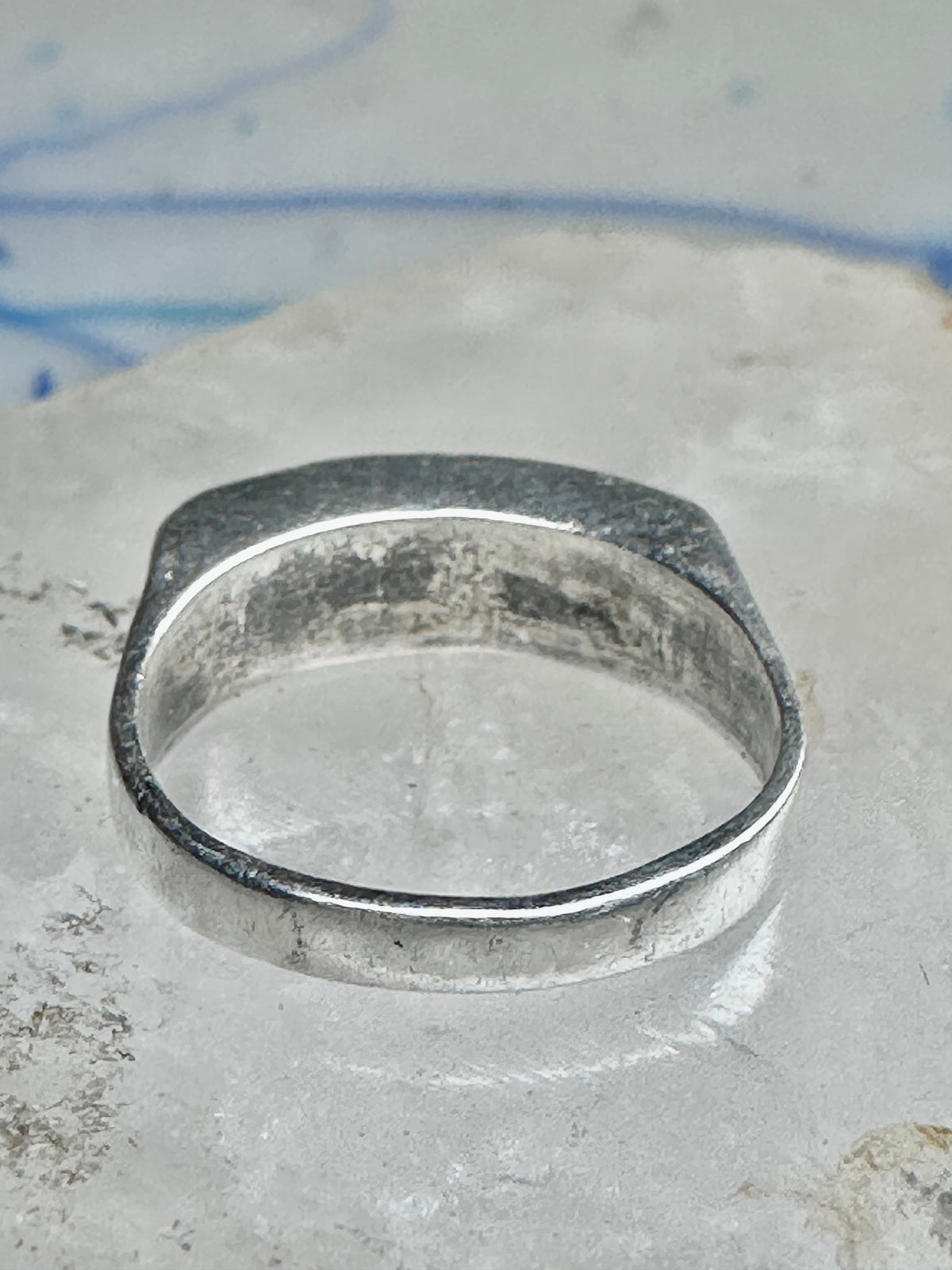 Vintage Sterling Silver Green Turquoise Geometric Channel Inlay Band Ring Size 6.25 3.2g