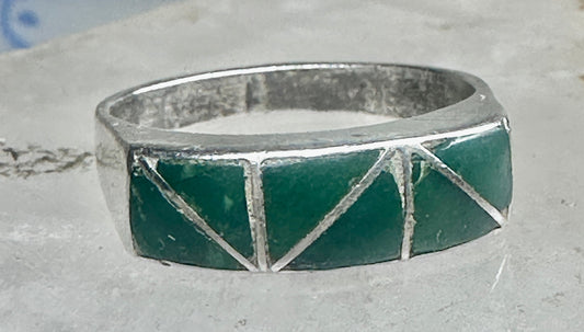Vintage Sterling Silver Green Turquoise Geometric Channel Inlay Band Ring Size 6.25 3.2g